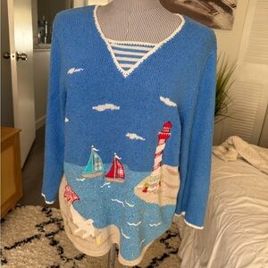 Blue Nautical Sweater with Lighthouse Design